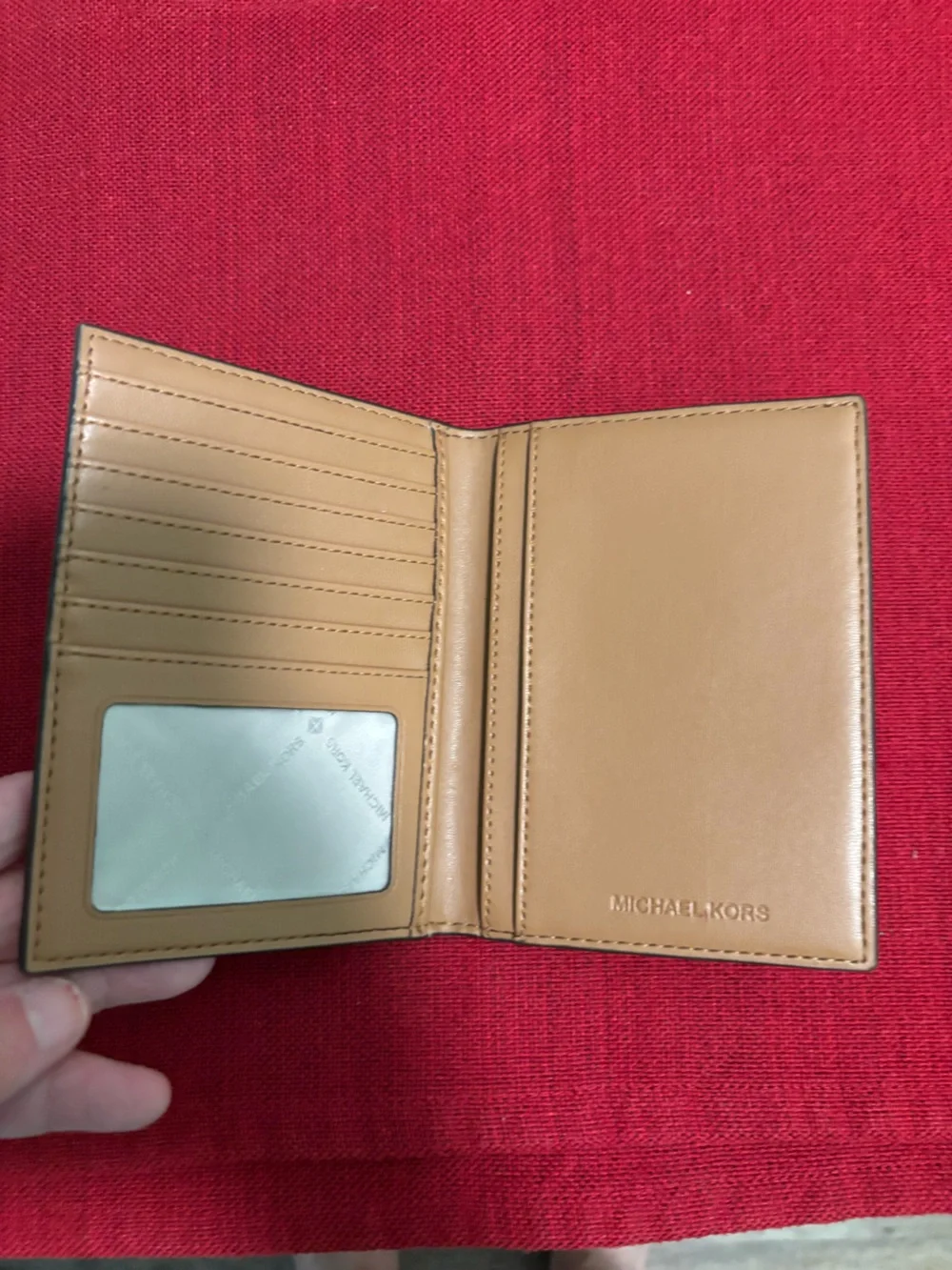 Michael Kors Brown MK Monogram Card & Passport Holder with Gold Logo